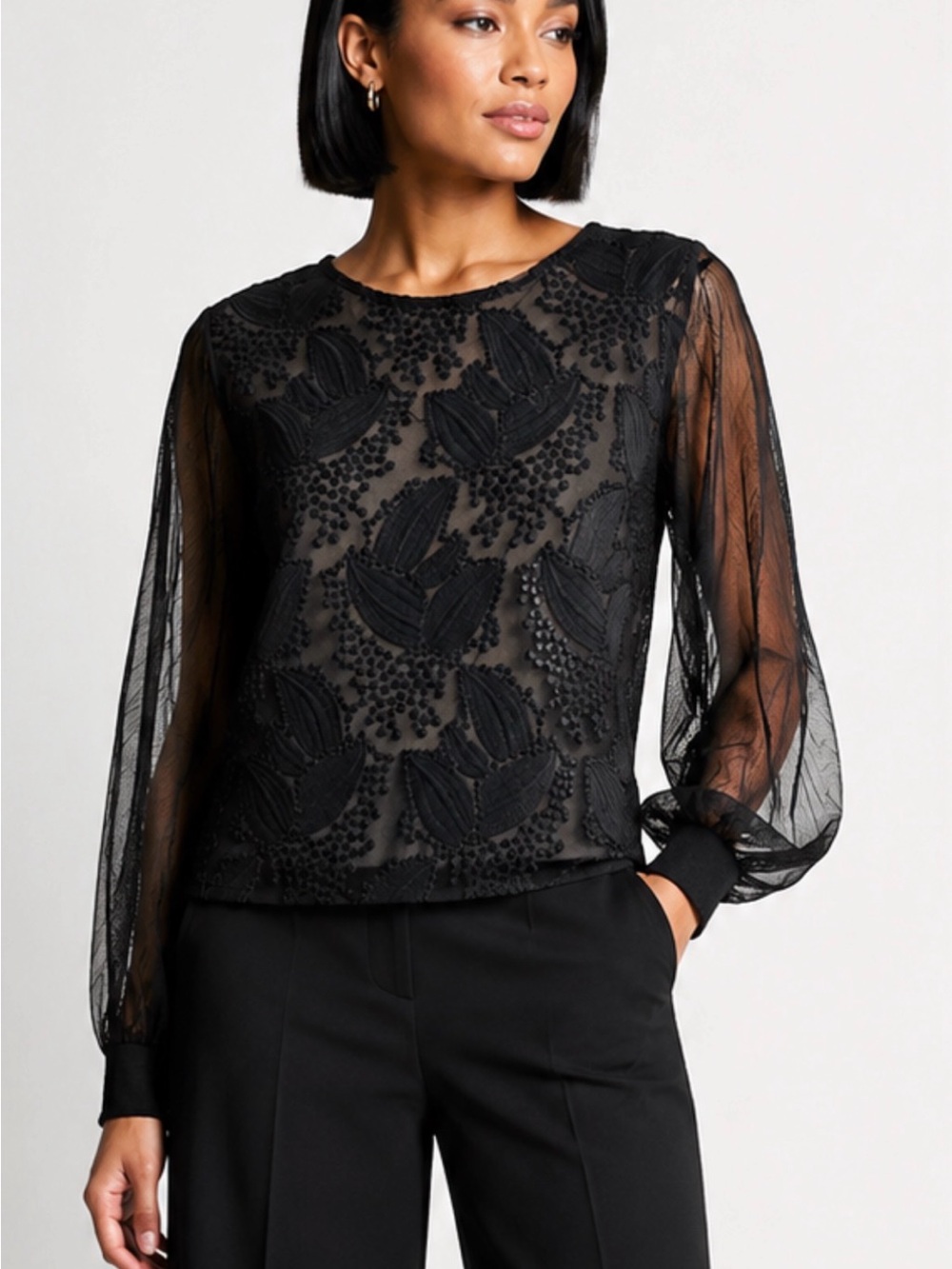 Wow Black Sheer Embroidered Blouse Witchy Whimsigoth Fall Fairygrunge Party Work